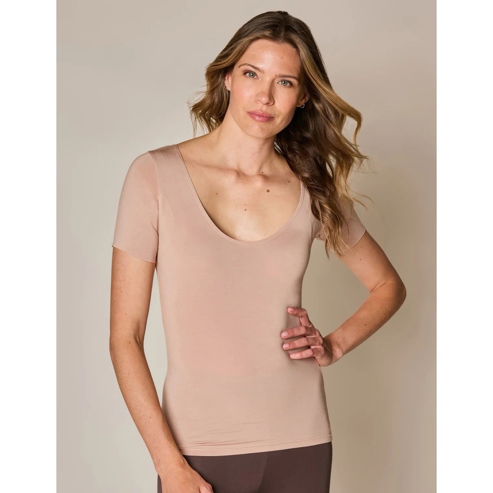 NUMI The Signature Solid Short Sleeve Seamless Scoop Neck Undershirt Almond XL